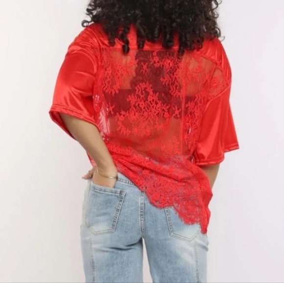 Lace/Rhinestone Jersey Top - Picture 2 of 7